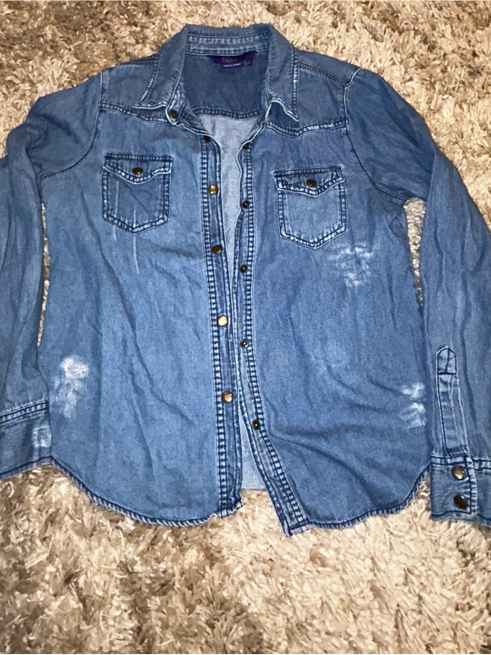 Miley Cyrus & Max Azria Girls' Light Blue Denim Button-Down Shirt
